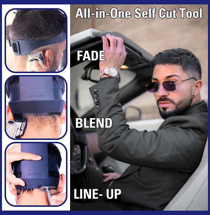 Self Haircut Kit for Men | 2Pcs SelfCut Guide for Men: Neckline Shaving Template & Fade Guide | Adjustable Size Hair Fade Tool & Stable Neck Line Up Tool | Hair Cut for Kids & Seniors