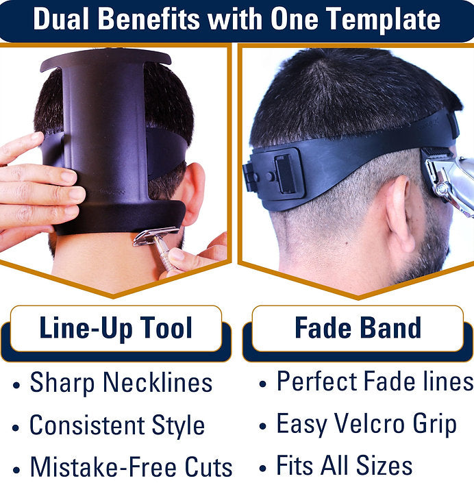 Self Haircut Kit for Men | 2Pcs SelfCut Guide for Men: Neckline Shaving Template & Fade Guide | Adjustable Size Hair Fade Tool & Stable Neck Line Up Tool | Hair Cut for Kids & Seniors