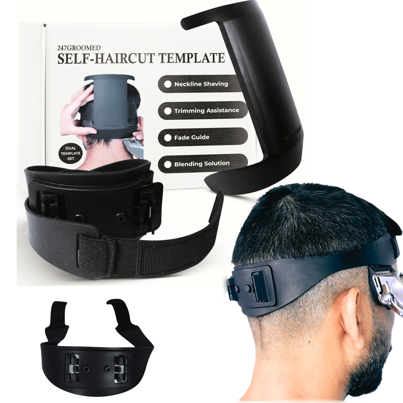 Self Haircut Kit for Men | 2Pcs SelfCut Guide for Men: Neckline Shaving Template & Fade Guide | Adjustable Size Hair Fade Tool & Stable Neck Line Up Tool | Hair Cut for Kids & Seniors