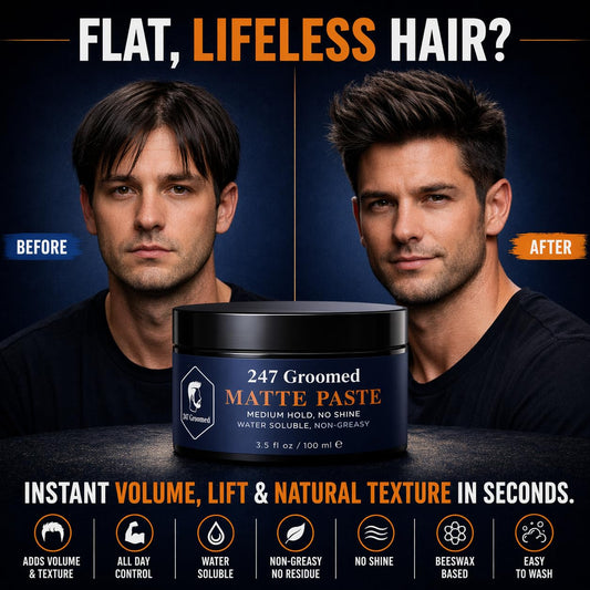 247 GROOMED Matte Hair Paste For Men, Medium Hold, Low Shine Finish